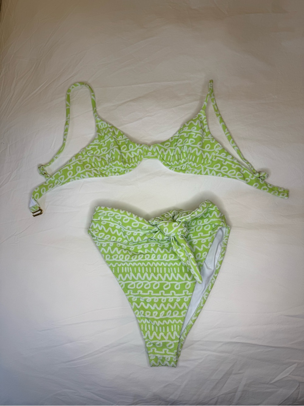 Montce Lime Icing Simone + Paula Tie-Up Bikini Set Green White S